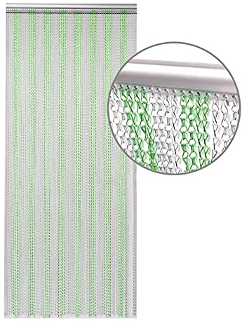 Youyijia Alumnium Chain Curtain 90x214.5cm Home Door Screens Curtains Door Fly Screen Insect Bug Screen Strip Blinds String Doorways Divider Door Chain Curtain(Green+Silver)