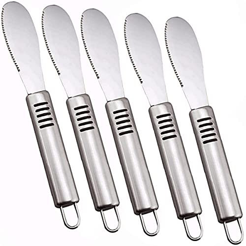 Dadamong 5 coltelli spalmatori per burro in acciaio inox, bordo dritto, larghezza 21,3 cm, per panini, crema, formaggio, condimenti, set di coltelli da cucina con manico ergonomico