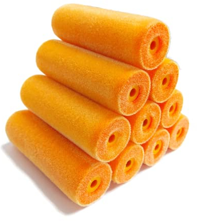 Quercos. Lot de 10 Mini Rouleaux Polyfloqués en Mousse de 11 cm à bords droits - Finition très lisse -Rouleau à peinture pour les revêtement à base d'eau ou solvants légers.