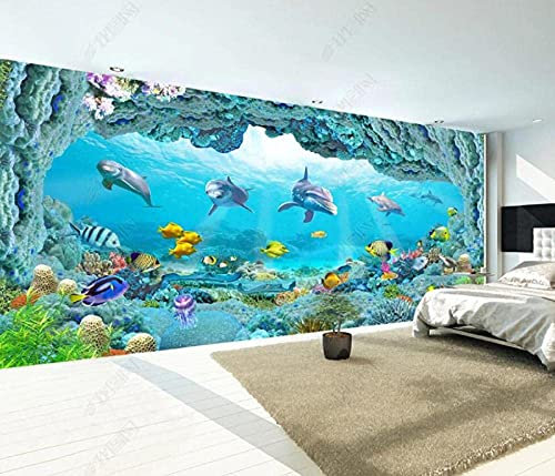 Papier Peint 3D Intissé Aquarium De Dauphins Du Monde Sous Marin Papier Peint Panoramique 3D Moderne Décoration Murale