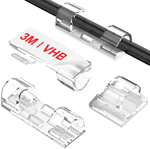Adhesive Cable Clips Clear (40PCS, M), Upgraded Wire Holders for Wall, Strong Cord Organizer Under Desk, Car, PC, Christmas Light Indoor/Outdoor