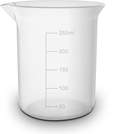 RE-GEN 250ml Graduated Clear Plastic Measuring Beaker Cup – Ideal for Laboratory, Home, Kitchen, Cooking, DIY, Arts & Crafts
