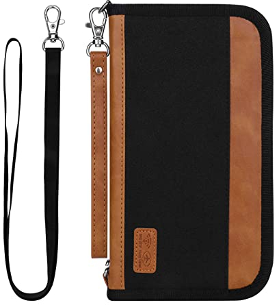 HCFGS Reisepass Tasche Familie Reiseorganizer Dokumente mit RFID-Blocker & 2 Riemen Tragbare Reisepasshülle Passhülle Reisepass Schutzhülle Ausweistasche für Damen und Herren (Schwarz)