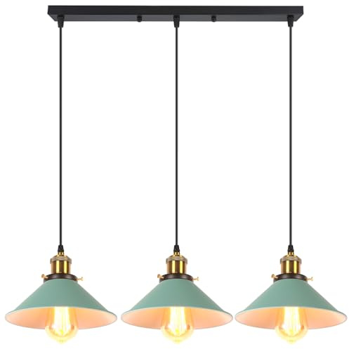 iDEGU 3-flammig Pendelleuchte, Retro Hängelampe Industrie Design Hängeleuchte 22CM Lampenschirm Vintage Lampe E27 Kronleuchter für Küche Esszimmer Café Bar Restaurant (Grün)