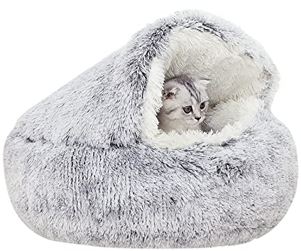 YUDANSI Katzenbett, 50cm Überdachtes Hundebett Katzenhöhlenbett Donut für Kätzchen welpen, Plüsch Kunstfell Nest flauschiges Hundebett Rund hundekissen hundesofa katzenbett für katzen und kleine Hunde