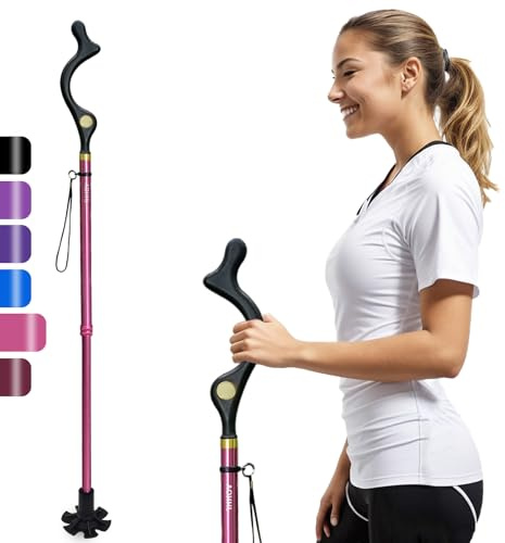 Walking Sticks Foldable for Men & Women Seniors for Balance,Self Standing Folding Cane,Height Adjustable Anti-Slip Lightweight Alloy Walking Stick Collapsable for Travel Mobility Aid (pink)