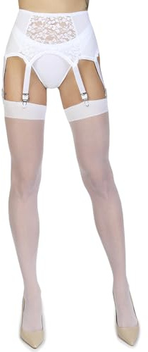 Annes styling Damstrumpor för strumpebandshållare, enkla och tunna, 20 DEN, enfärgade, VIT, XL-XXL