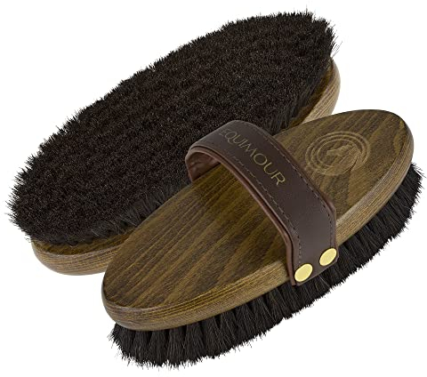 Equimour Rosshaar Kardätsche – Holzbürste mit 100% Naturborsten für gründliches Striegeln & glänzendes Fell – Premium Pferdebürste für tägliche Pflege – Robustes Zubehör für Pferde - Fellpflege