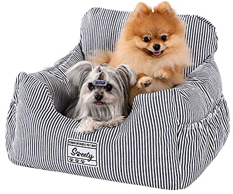 PETEPELA Asiento para coche para perros con cinturón de seguridad estable, elevador de asiento suave, impermeable, antideslizante, para perros pequeños y medianos, color azul