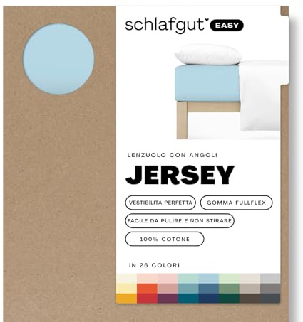 schlafgut Easy Jersey, lenzuola con angoli 90x190 cm a 100x200 cm, 100% cotone biologico, certificato ÖKO TEX, Blue Light