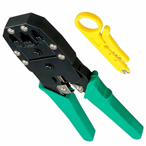 RevolutionLine - Tenaza Crimpadora Pelacables para Cables de Red | Ethernet LAN y teléfono con tomas RJ11 RJ12 RJ45 | Multiherramienta para conectores | Alicate ajustable cortador y pelador de cables