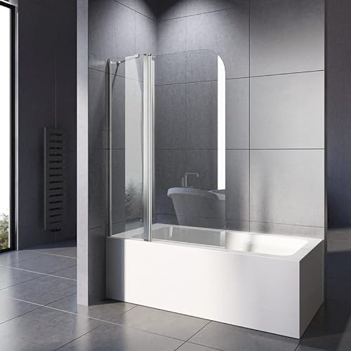 Duschwand für Badewanne 100x140cm, Duschwand Badewanne Badewannenaufsatz 2-teilig Pendeltür Duschabtrennung Badewanne 6 mm ESG-Glas