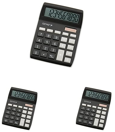 Genie 840 BK 10-stelliger Tischrechner; Dual-Power (Solar und Batterie); kompaktes Design; schwarz (Packung mit 3)