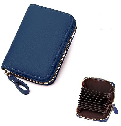 ZMREN Kreditkorthållare, RFID-blockerande plånböcker, kreditkortsfodral, kreditkortshållare med dragkedja, Mörkblå, 11 x 8 x 2 cm, RFID
