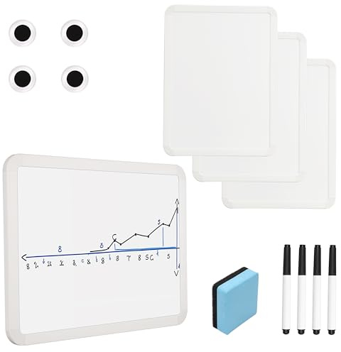 Belle Vous (4er Pack) Mini Whiteboard Magnetisch - 30.5 x 23 cm - inkl 4 Magnete, 4 Marker & Radiergummi - Doppelseitige, tragbare Tafel für Schule, Büro & Zuhause