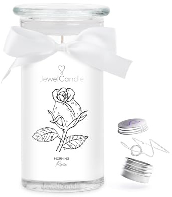 jewelcandle JuwelKerze Morning Rose Armband Silber - große Schmuckkerze 80 Std - Duftkerze mit blumigem Duft - Kerze mit Schmuck - Geschenke für Frauen, Geburtstag
