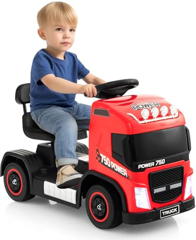 Maxmass Kids Ride on Truck, 6V Children Battery Powered Electric Vehicle with Adjustable Seat, Music, Horn and Front Lights, Toddler Electric Toy Car or 18-72 Months Old (Red)