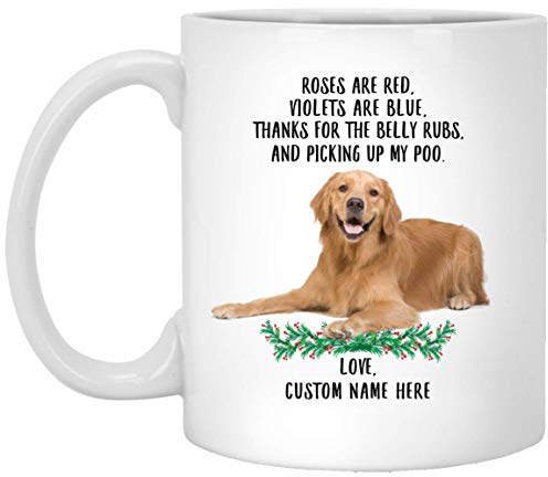 Kaffeebecher Golden Retriever Smile Rosen Sind Rot, Veilchen Sind Blau, Personalisierter Name Weiß Weihnachtstasse Unisex Bürotasse Retro Kaffeetasse Für Geschenk Arbeit Freunde 330Ml