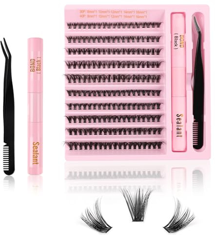 Kiusatig Wimpern Extensions Cluster Lashes, D Curl 8-16mm, 190 Stück | Künstliche Wimpern Set mit Pinzette und Kleber, 30D+40D Einzeln für einen natürlichen Look
