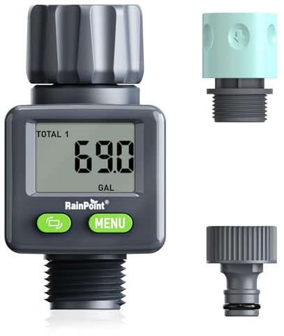 RAINPOINT Wasserzähler,Praktischer Wasseruhr für Garten,4 Modi zur Kontrolle des Wasserverbrauchs,Wassermengenzähler für Wasserhahn/Verbrauchsgerät,180° Drehbarer digitaler Durchflussmesser