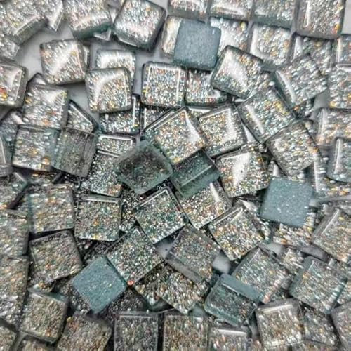 120 g (ca. 120 Stück), glitzernde, glänzende Glasfliesen, 1 cm, quadratisch, DIY, Handwerk, mehrfarbige Steine, Wasser, Schwarz, Grün, 120 g