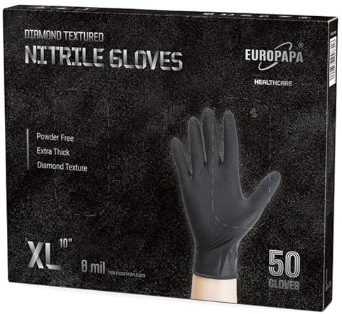 EUROPAPA® 50x dicke Nitrilhandschuhe DiamantGrip Perfect Grip XL Schwarz