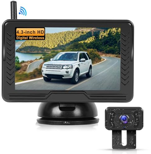 VECHTEL Telecamera Retromarcia Senza Fili 1080P, kit monitor con schermo IPS da 4.3 pollici, Facile da Installare, Linee Guida DIY, Visione Notturna, Impermeabile IP68