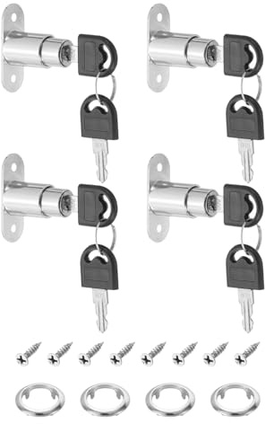 PATIKIL Push Plunger Lock, 4 Pack 22mm(7/8inch) Cylinder Length 3/4 Cylinder Diameter Zinc Alloy Chrome Finish Desk Drawer Lock Keyed Alike for File Cabinet Wardrobe Sliding Door