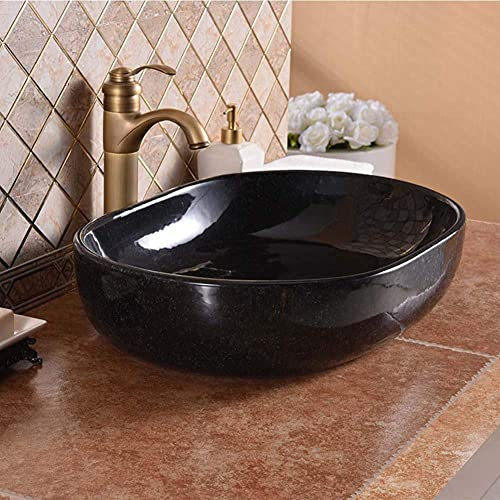SnamicE Aufsatzwaschbecken, Aufsatzwaschbecken fürs Badezimmer, modernes Aufsatzwaschbecken aus Porzellan, freistehend für Waschtisch, 590 x 410 x 145 mm, oval, F, B-,B-