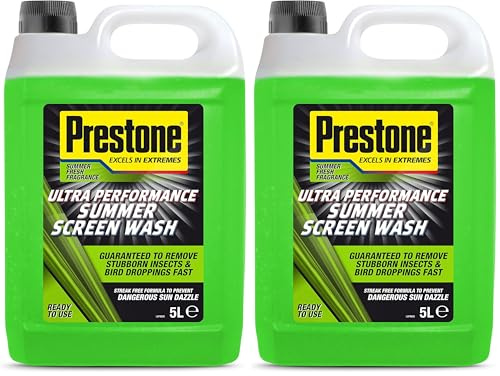 Prestone Screenwash, Ready To Use Screen Wash For Cars, High Performance Cleaning With Streak Free Formula, Maximum Visibility Summer Windscreen Washer Fluid, Removes Stubborn Dirt, 5L Bottle