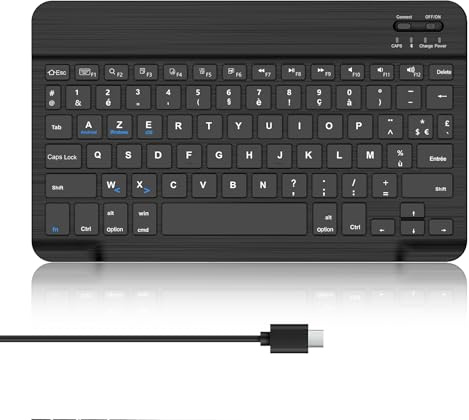 WAVATA Clavier sans Fil Bluetooth pour iPad 10/10.2, Air 11, Fire HD, (10/11 Pollici), Samsung Galaxy, Xiaomi/Redmi Pad, Clavier Léger Fin pour Tablette iOS/Android/Windows, AZERTY Français, Noir
