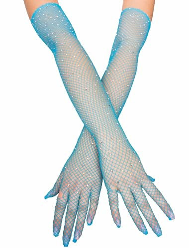 Netzhandschuhe mit Strasssteinen blau one Size