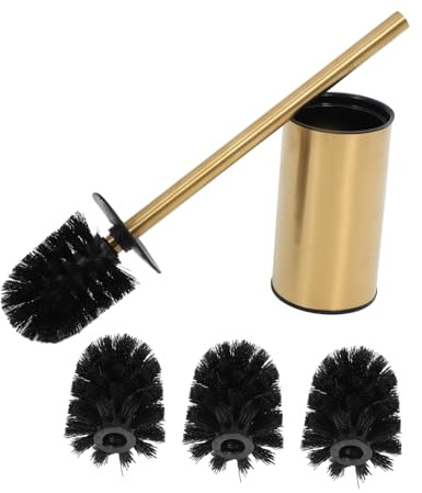 Toilet Brush Holder Set with Plunger Splash Guard Toilet Paper Holder Foaming Dispenser and Flusher Mat Golden Stainless Steel WC Accessories for Total Cleanliness