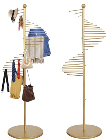 simdennr Schalhalter, kommerzieller stehender Schalbügel | spiralförmiger Metall-Organizer mit 30 Kleiderstangen, für Schals, Krawatten, Gürtel, Hosen, 170 cm x 42 cm (Gold)