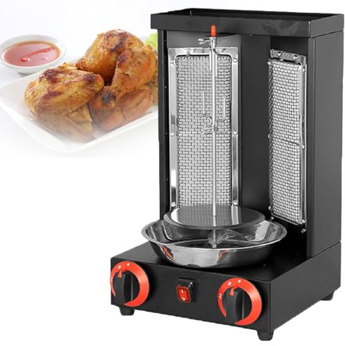 KLYDBMYT Machine à Griller Shawarma, Machine à Griller Shawarma au gaz pour Poulet, Machine à Griller Gyro Doner Kebab au Propane avec 2 brûleurs et bac de récupération de Viande, noir-220 V