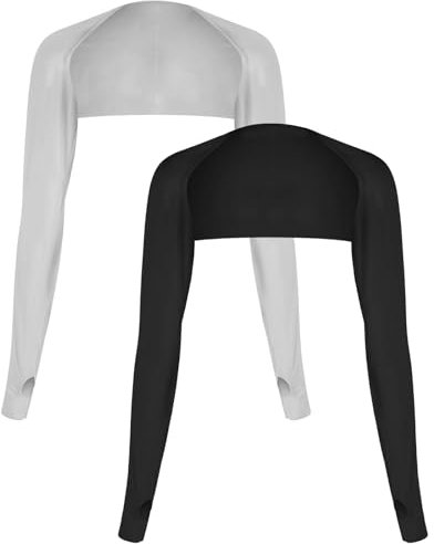 DSLSQD 2 Pack Cooling Shawl Arm Sleeves for Women, Sun Sleeves for Women UV Protection Arm Sleeve with Finger Hole Sun Protection Clothing for Golfing Driving and Outdoor Sports (black, grey)