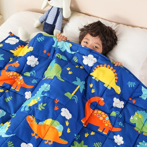 Sivio Weighted Blanket 5lbs, Blue Dinosaur Cooling Weighted Lap Blanket, Breathable Heavy Throw Blankets for Sleeping, Washable, 36x48