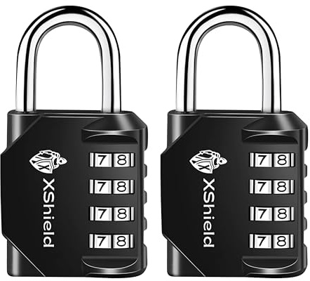XShield 4-Digit Combination Padlock | Heavy-Duty Keyless Lock with 10,000 Code Options | Weather-Resistant Alloy Body | Ideal for Lockers, Gates, Gym, Outdoor & Travel – Black (Pack of 3)