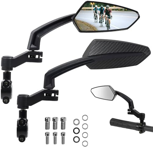 Lenker-Fahrradspiegel, HD-Rückspiegel aus konvexem Glas mit bruchsicherer Folie, 360° verstellbarer Fahrradspiegel für MTB & E-Bike, passend für 21-26mm Lenker, nur linke Seite (Gitter)
