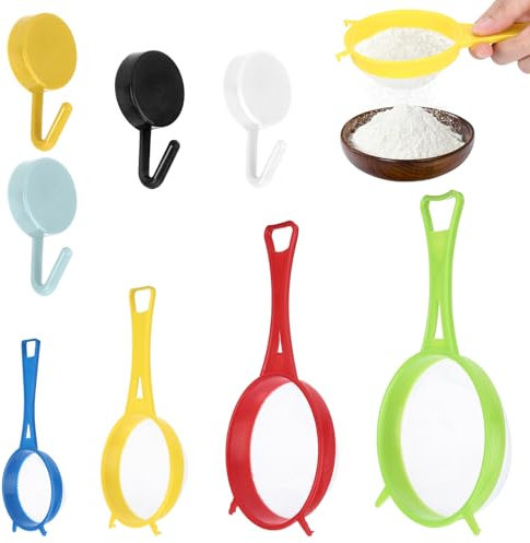 4 Stück Plastiksieb, Küchensieb Kunststoff in 4 Größen, Feines Sieb Küche mit 4 Kleinen Haken für Mehl, Reis, Gemüse, Fruchtsäfte, Tee, Kefir