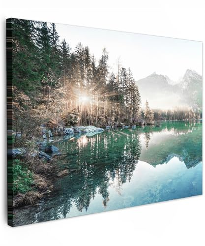 MuchoWow© Stampa Su Tela 80x60 cm Decorazioni Pareti Canvas Grandi Dimensioni Quadri Con Cornice Moderni Quadro Soggiorno Foto Camera Da Letto Muro Alberi - Lago - Natura - Montagne