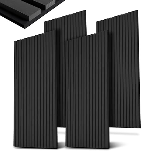 Juskys Akustikpaneele 4er Set 2,88 m² – Wandpaneele 120x60 cm zur Wandverkleidung, reduziert Hall & Lärm, dekorative Wandplatten – Eiche Dunkelgrau