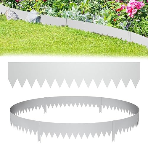 Aufun 5 stycken rabattkanter galvaniserade metall, 5 m flexibel rabattinfattning, klippkant, palisade, trädgårdsbädd med spikar, rabattkanter för trädgård, gård, gård, silver (100 cm L x 20 cm H)