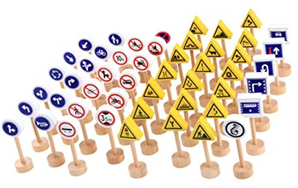 SUPVOX 50pièces Panneaux De Signalisation Bois Amusants pour Garçon Fille Jouets Éducatifs De Bois Apprentissage des Routiers pour Jeu