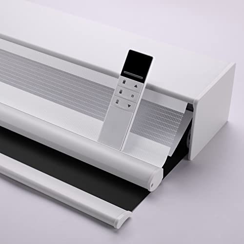 TIPIACE Day and Night Dual Layers Motorized Roller Blinds with Zebra Shades Rechargeable Motor Suitable for Home, Office, Hotel Windows (Zebra White+Full blackout Black)