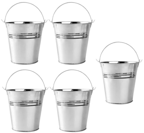 Mobestech Secchielli Piccoli in Latta con Manico, 5 Pezzi, Argento | Snack e Pane, Superficie Liscia, Uso Casa e Bar, Secchiello Portaghiaccio Cubetti, Ice Bucket