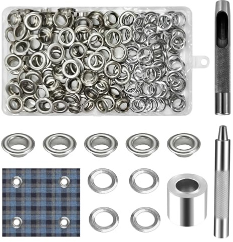 Minfuerang Kit de 120 Sets de Ojales Metálicos,Kit de Herramienta Ojetes Metalicos de 10mm con Herramienta de Perforación,Ojales para Toldos,Lonas,Ropa, Cuero y Proyectos DIY (10MM)