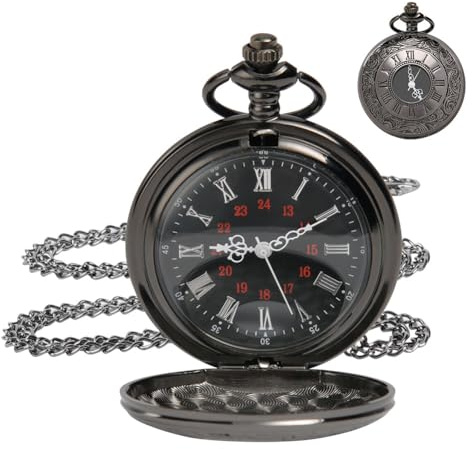 OFFCUP Montre Gousset Vintage, Montre de Poche Vintage Homme Montre Gousset Rétro à Quartz avec Chaîn, Ancienne à Chiffres Romains Mode Montre en Alliage Cadeau Anniversaire pour Homme（Noir）