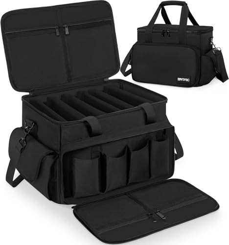 FREEAMG DJ Tasche, 1680D Nylon DJ Gigbag mit Abnehmbaren Trennwänden und Boden, DJ Kabel Organizer Tasche für Professionelle DJ Ausrüstung, Musikinstrumente und Zubehör, Schwarz (Mittlere)