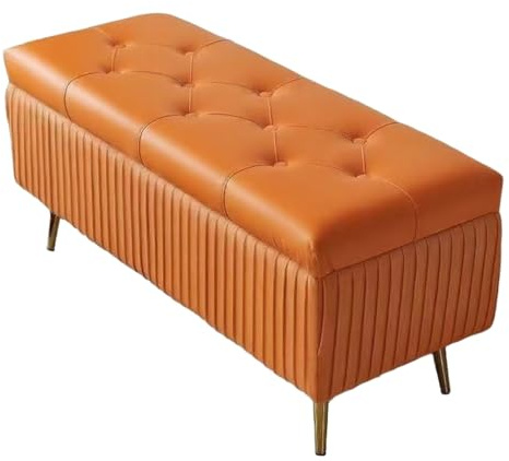 WKHPHMBEQ Otomana con Espacio de almacenaje y Asiento Acolchado, Banco al pie de la Cama, baúl for Zapatos y Mantas en la Entrada, reposapiés for Dormitorio, soporta hasta 130 kg(Orange,80X40X45cm)